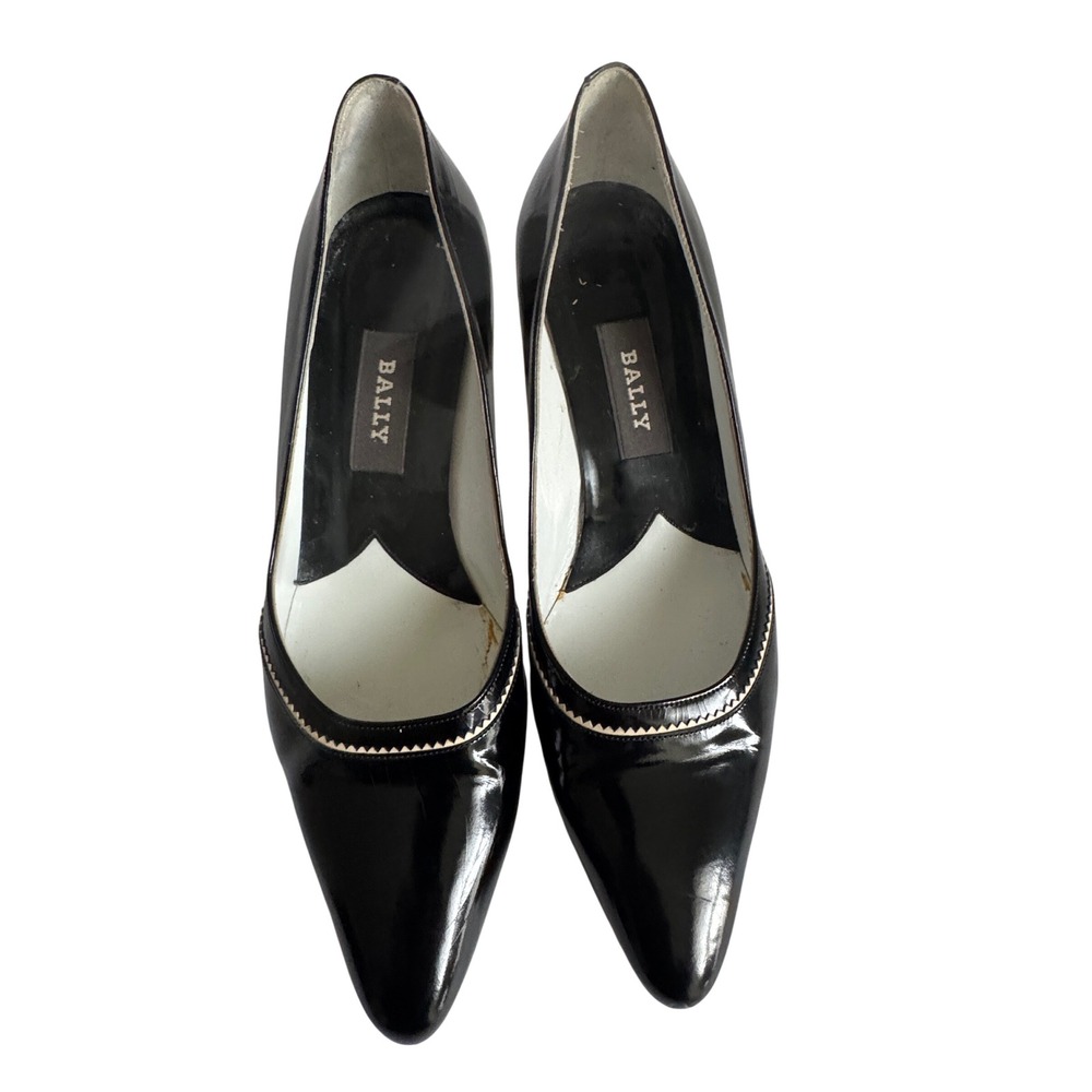 Bally Pumps Womens 6.5 Black Marsanny Patent Leather Pointed Kitten Heel Italy